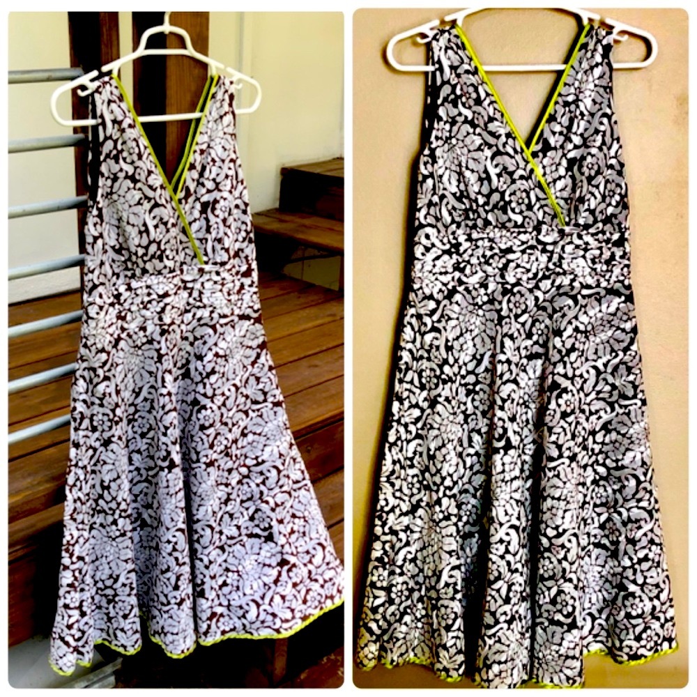 lime brown white Robbie Bee dress midi cotton silk trim size 10P